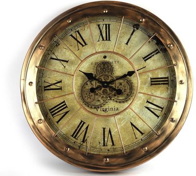 Klok - Tandwiel - Vintage - Glas - Metaal - Ø 80cm - Koper 1073310