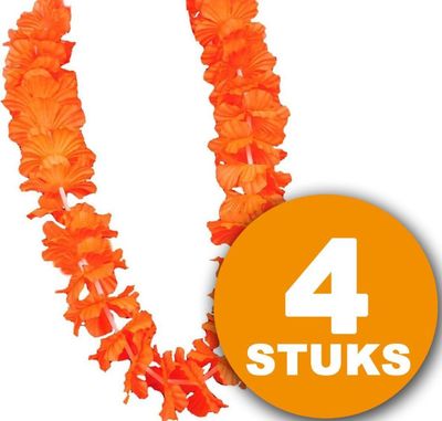 Oranje Feestkleding | 4 stuks Oranje Krans Hawaii de Luxe | Oranje Feestartikelen | Feestkleding EK/WK Voetbal | Oranje Versiering Versierpakket Nederlands Elftal Oranjepakket 1081476