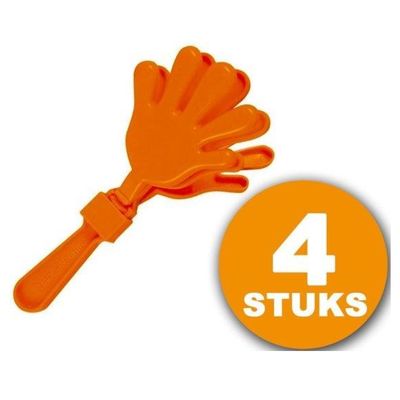 Oranje Feestartikel | 4 stuks Oranje Handjesklapper | Nederlands Elftal EK/WK Voetbal | Oranje Versiering Versierpakket Nederlands Elftal Oranjepakket 1081498