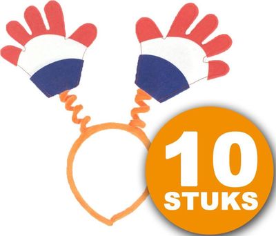 Oranje Diadeem | 10 stuks Oranje Diadeem met Handjes | Feestartikelen Oranje Hoofddeksel | Feestkleding EK/WK Voetbal 1081468