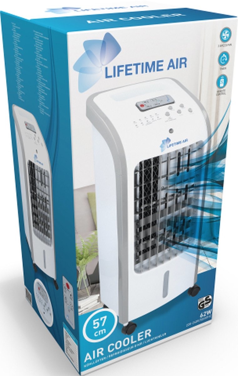 Lifetime Air Aircooler 62 Watt 3-in-1: Koeling, Luchtbevochting en -Reiniging
