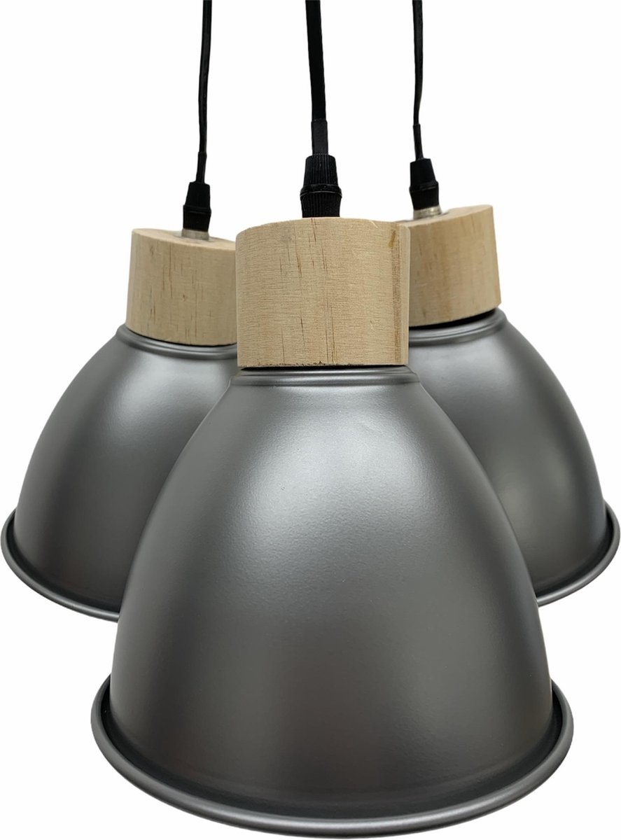 HangLamp - (3 Kelken) - Lamp - Metaal HangLamp (Metaal Hout - Grijs wit)
