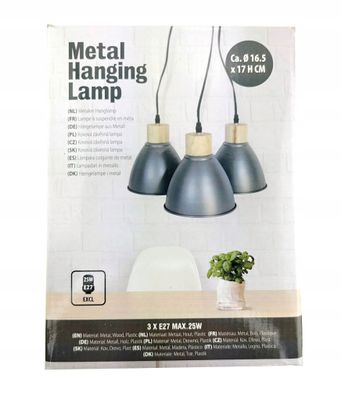 HangLamp - (3 Kelken) - Lamp - Metaal HangLamp (Metaal Hout - Grijs wit) 1077950