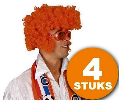 Oranje Pruik | 4 stuks Oranje Feestpruik Rock Star | Feestartikelen Oranje Hoofddeksel | Feestkleding EK/WK Voetbal 1081470