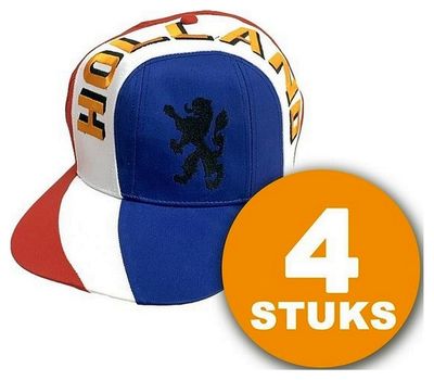 Oranje Feestpet | 4 stuks Pet Holland | Feestkleding EK/WK Voetbal| Rood-Wit-Blauw | Oranje Versiering Versierpakket Nederlands Elftal Oranjepakket 1081398
