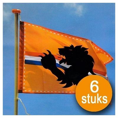Oranje Versiering | 6 stuks Oranje Vlag 60 x 90 cm | EK/WK Voetbal Holland met leeuw 1081538