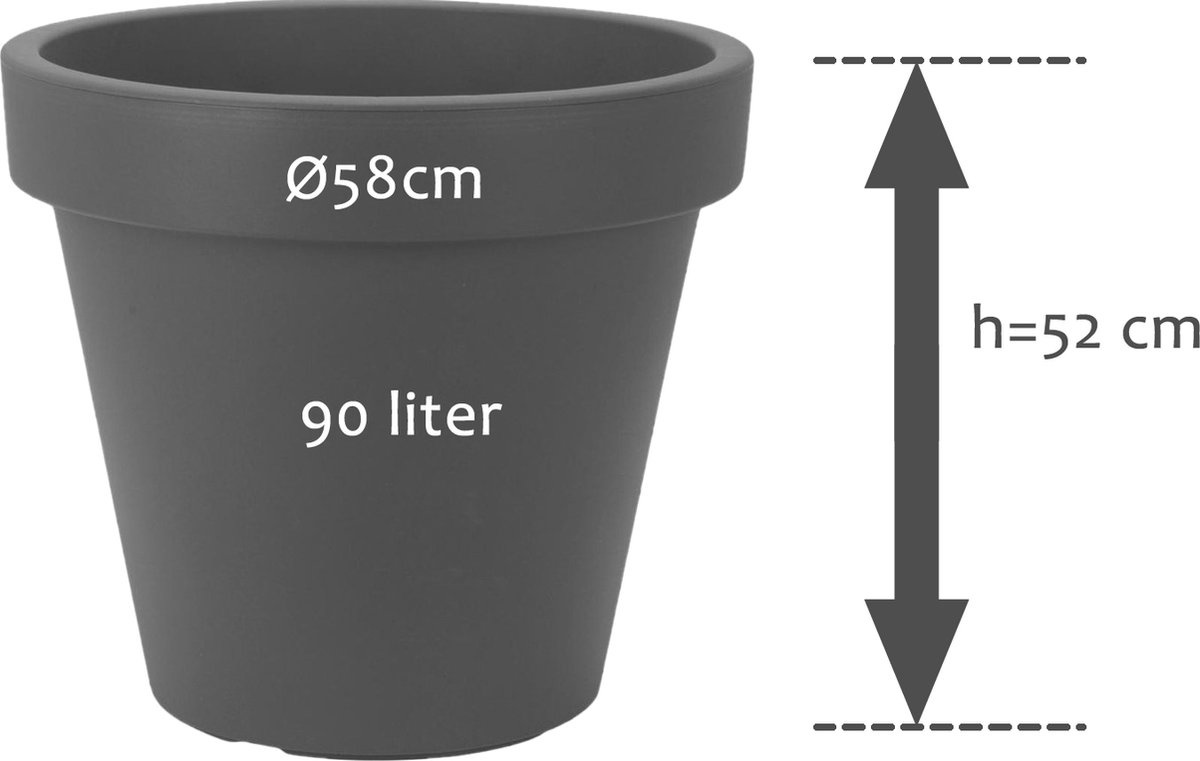 Set van 4 stuks Kunststof Bloempot Antraciet Ø58 cm - Dubbelwandig - Hoogte 52 cm