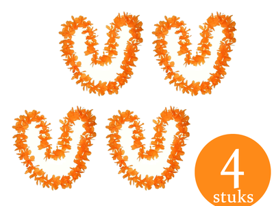 Set van 4x stuks oranje Hawaii bloemen krans slinger - Oranje supporter koningsdag feestartikelen 1082712