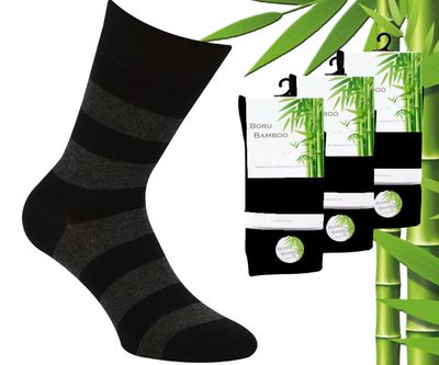 3 Paar Boru Bamboo Sokken - Bamboe - Stripe - Zwart - Maat 46-47 1082576
