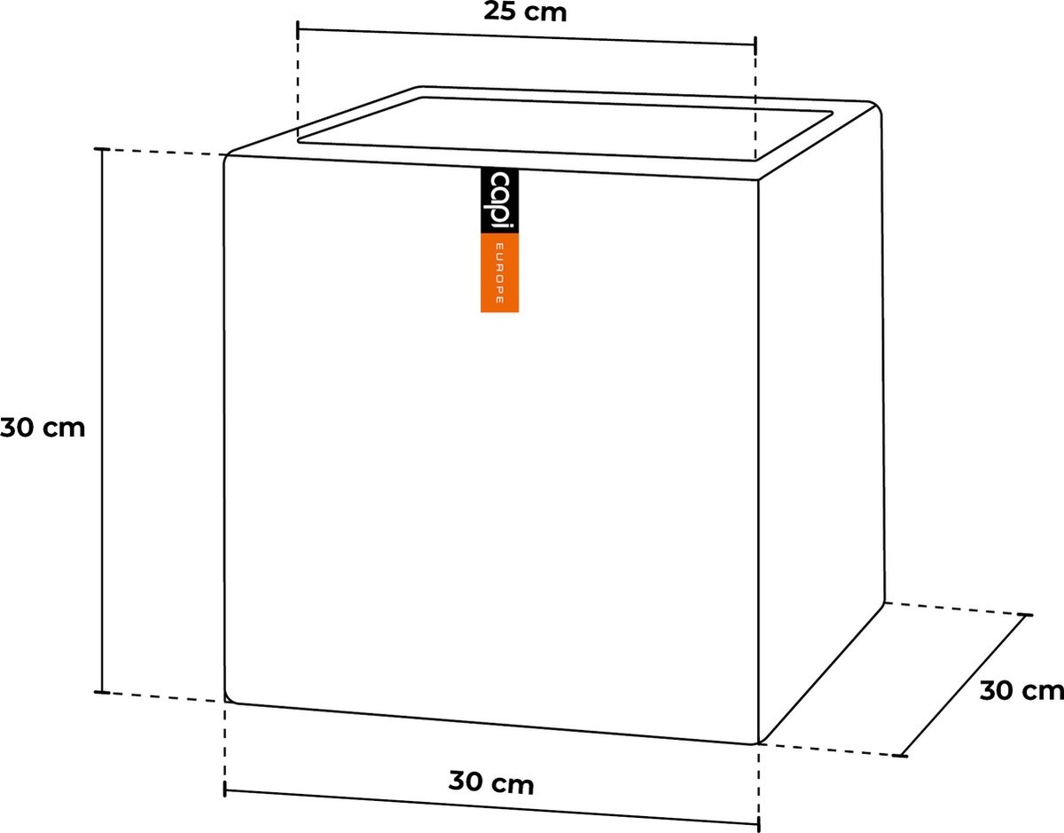 Capi Europe - Bloempot vierkant Smooth NL - 30 x 30 x 30 cm - Grijs - Opening Ø24 cm