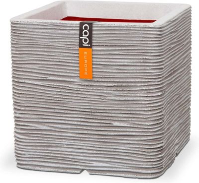 Capi Europe - Bloempot vierkant Rib NL - 40 x 40 cm - Ivoor - Opening Ø24 cm 1091036