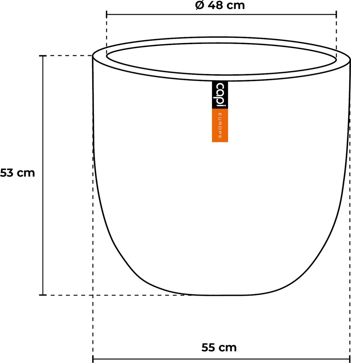 Capi Europe - Bloempot bol Waste Rib NL - 54 x 53 cm - Lichtgrijs - Opening Ø35 cm
