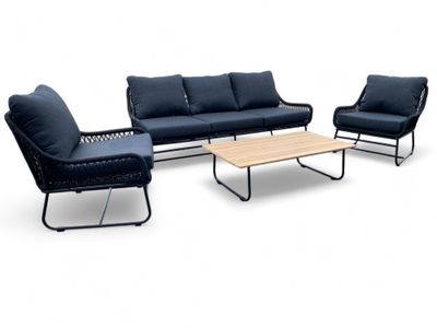 Tuinset / Loungeset Rio Zwart gevlochten Touw - Kussens Antraciet 1090497