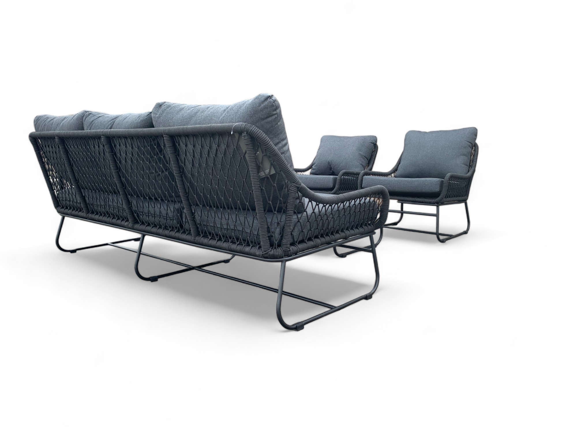 Tuinset / Loungeset Rio Zwart gevlochten Touw - Kussens Antraciet