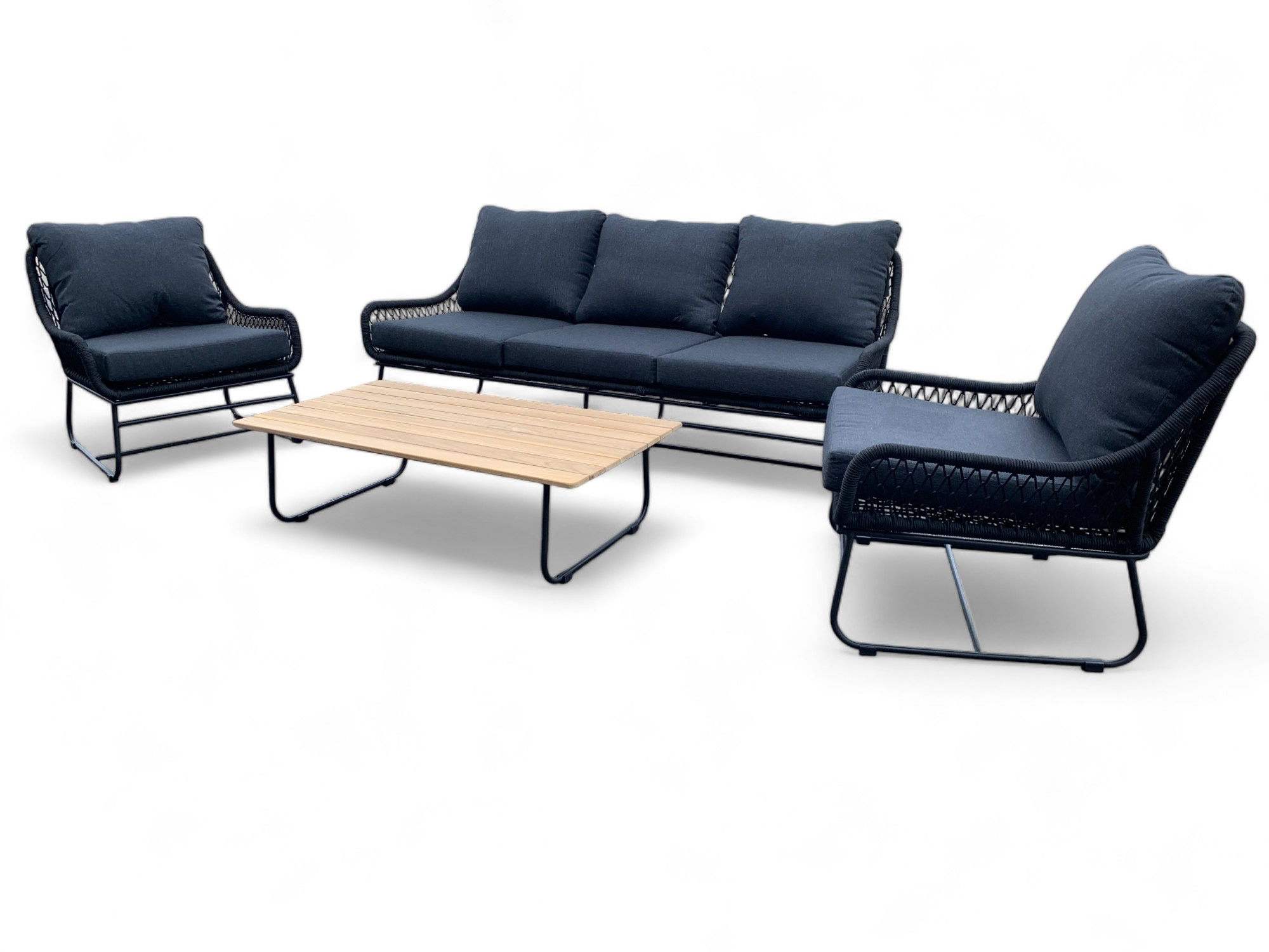 Tuinset / Loungeset Rio Zwart gevlochten Touw - Kussens Antraciet