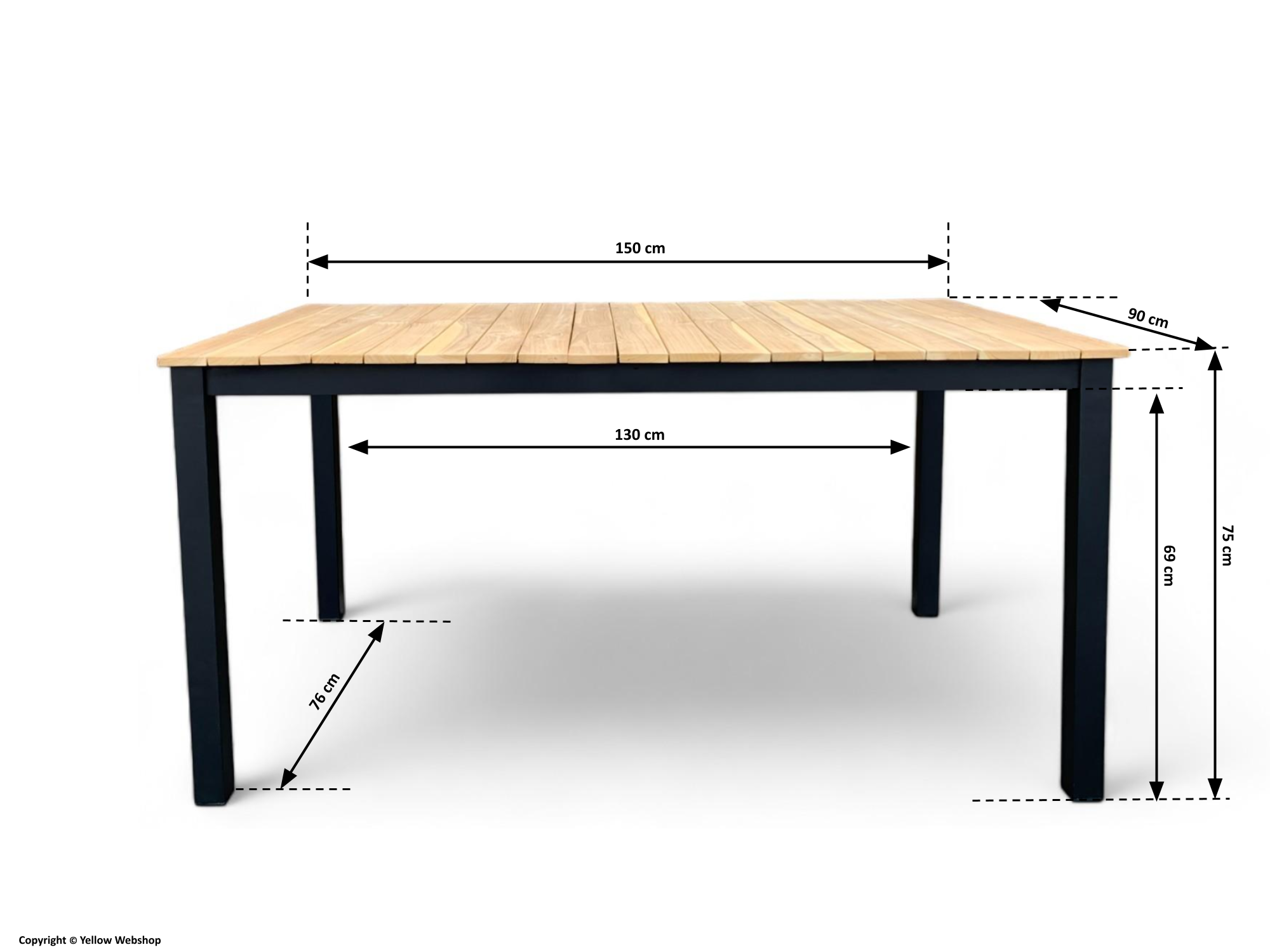 Tuintafel / Eettafel Dayton Teakhout 150x90 cm - Zwart onderstel