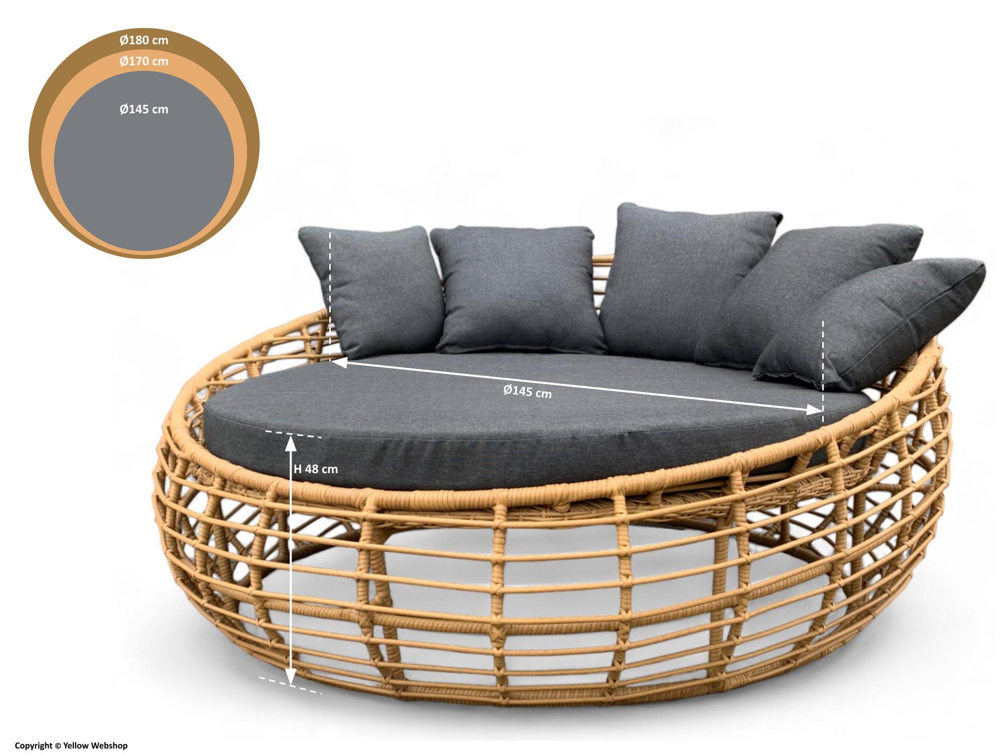 Loungebed Torano Bamboe - Rond Ligbed Ø170-180 cm