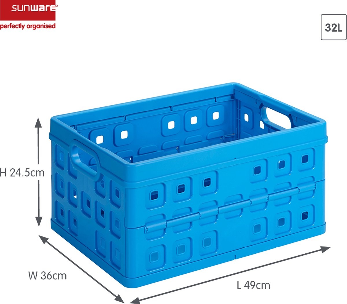 Sunware Square Vouwkrat Blauw 32 liter - 49 x 36 x H24.5 cm - Set van 2 stuks
