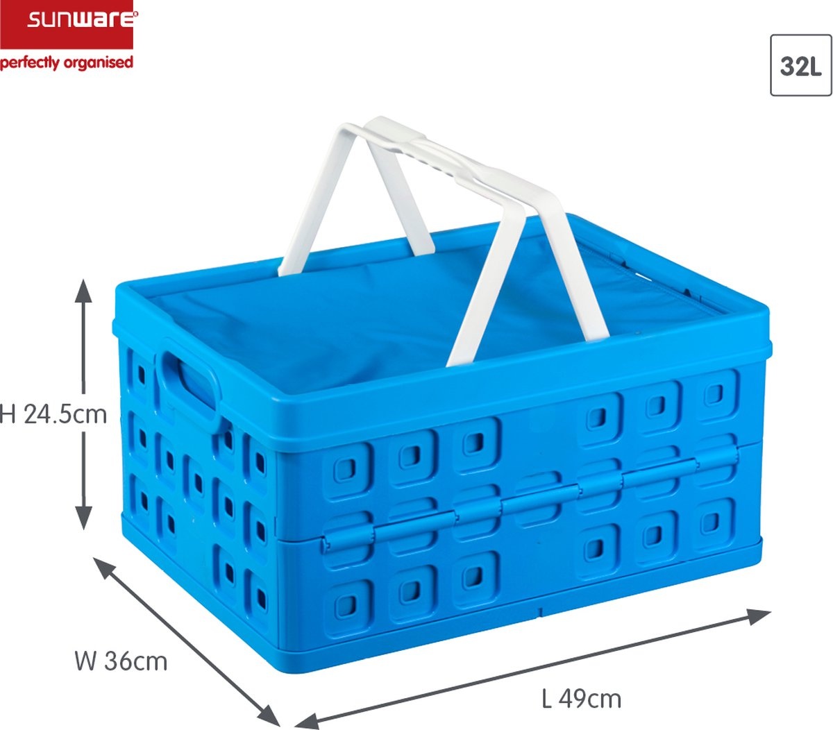 Sunware Square Vouwkrat Blauw 32 liter - 49 x 36 x 24.5 cm - Set van 6 stuks