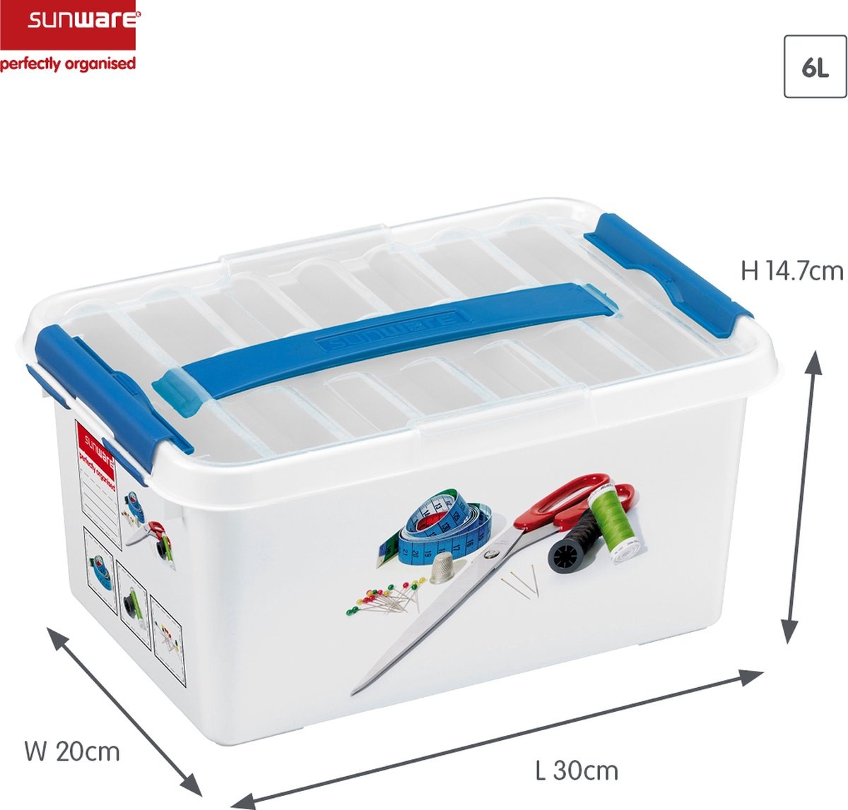 Sunware Q-line Naaidoos met inzet/vakverdeling 6 liter - Set van 2 stuks