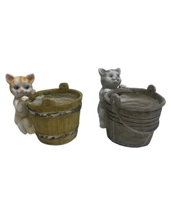 Bloempot Kat 19 x 18 cm - Beige/Grijs 1089834