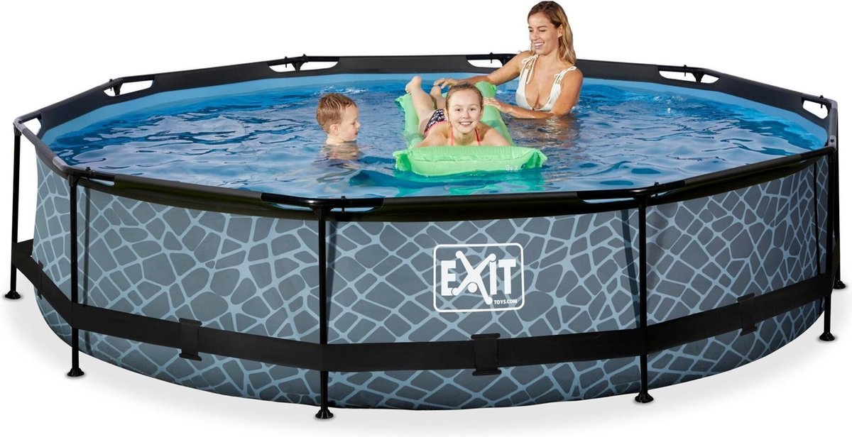 Exit Toys Zwembad ø360 cm - Hoogte 76 cm met filterpomp - Grijs met Blauw