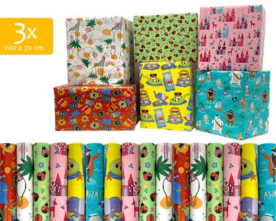 Kadopapier - Inpakpapier - Cadeaupapier 200 x 70 cm Kids - 3 rollen 1089075
