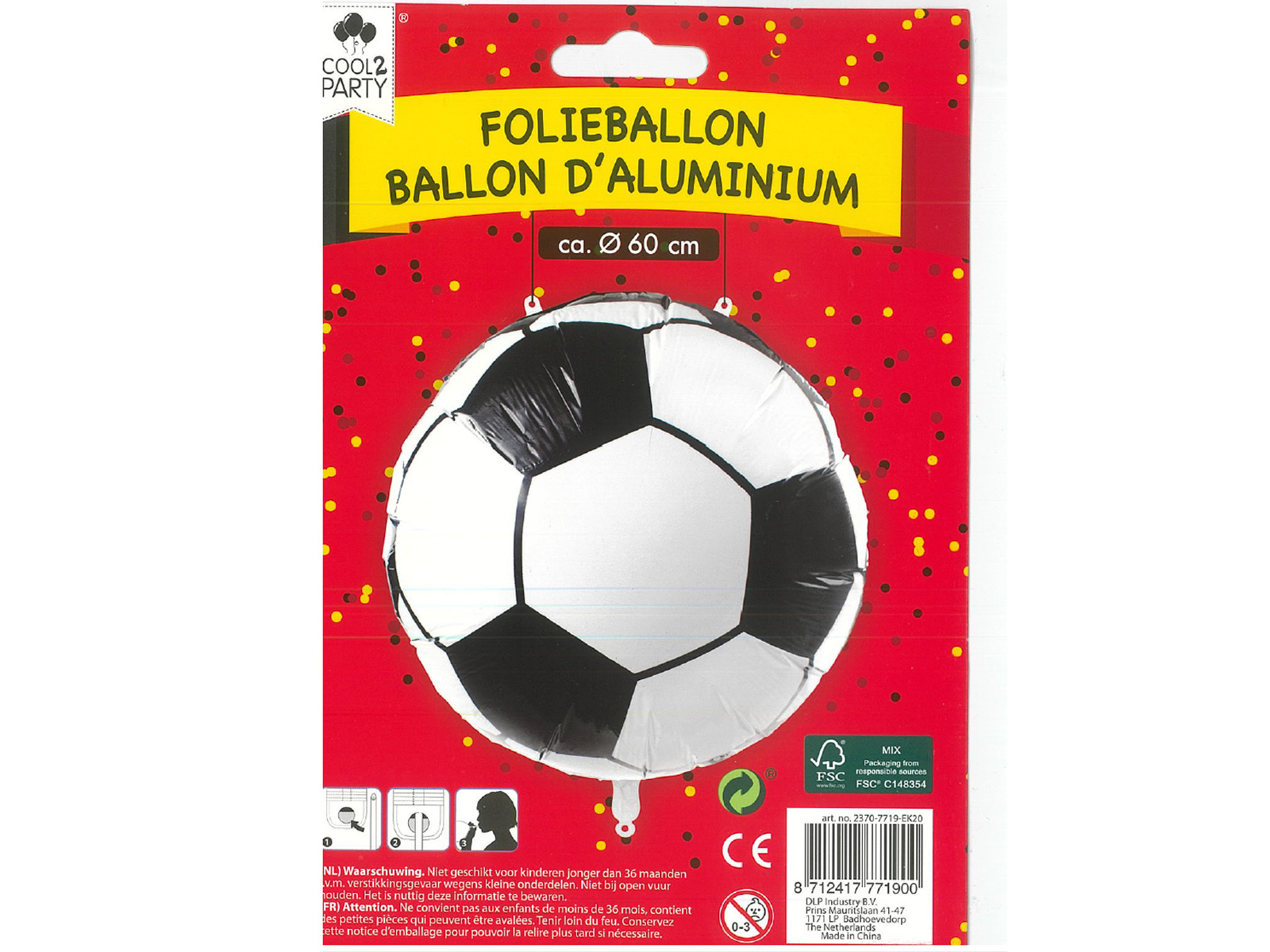 Folieballon EK/WK Voetbal Zwart/Wit - 60 cm