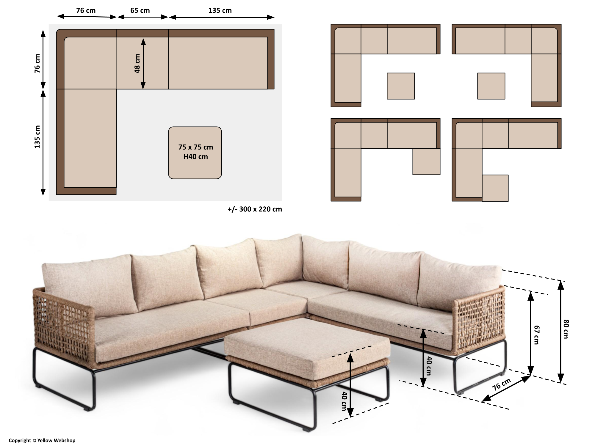 Loungeset / Hoekset Knox Taupe inclusief Hocker