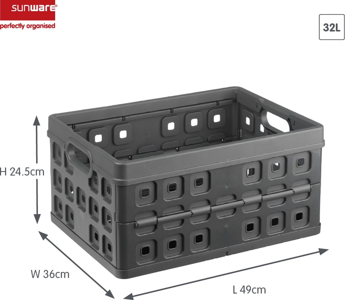 Sunware Square Vouwkrat Antraciet 32 liter - 49 x 36 x H24.5 cm - Set van 6 stuks Sunware Square Vouwkrat Antraciet 32 liter - 49 x 36 x H24.5 cm - Set van 6 stuks