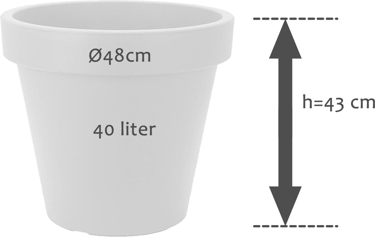Set van 4 stuks Kunststof Bloempot Wit Ø48 cm - Dubbelwandig - Hoogte 43 cm
