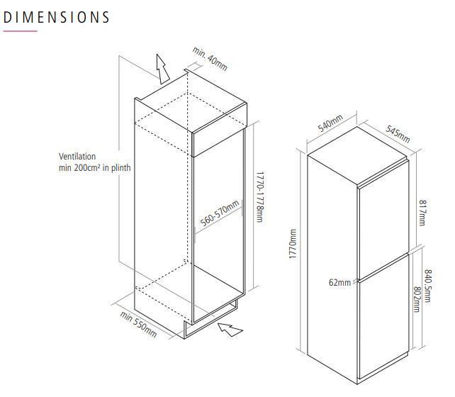 Caple Ri5520 50/50 Koel-/Vriescombinatie 177x54 cm