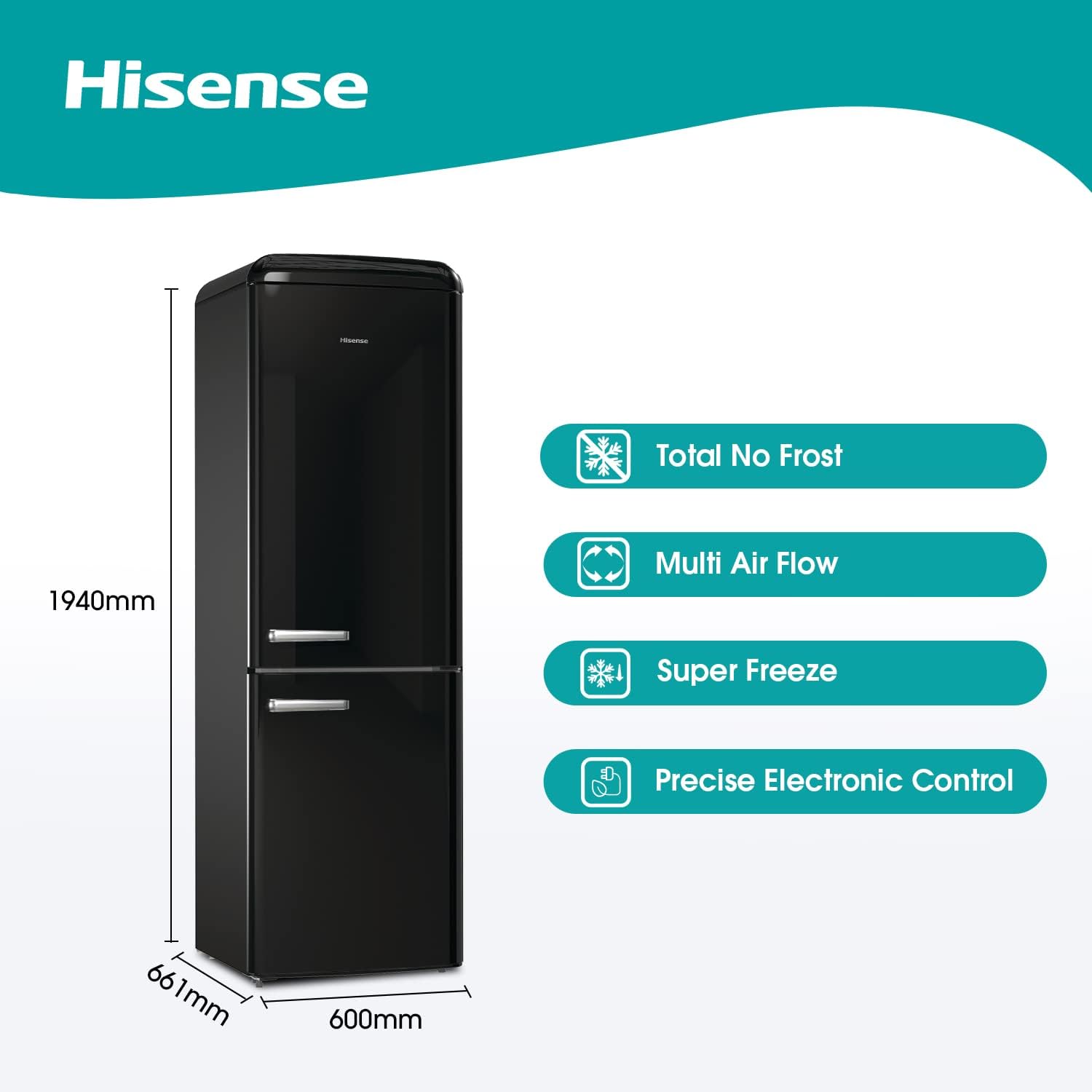 Hisense RB390N4RBDUK Koelkast met Vriezer 194 cm Zwart RVS Hisense RB390N4RBDUK Koelkast met Vriezer 194 cm Zwart RVS
