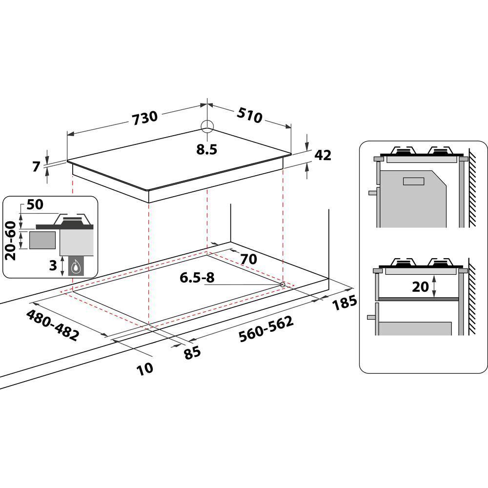 Whirlpool GMWL 758/IXL Gaskookplaat 75 cm 5 Branders Whirlpool GMWL 758/IXL Gaskookplaat 75 cm 5 Branders