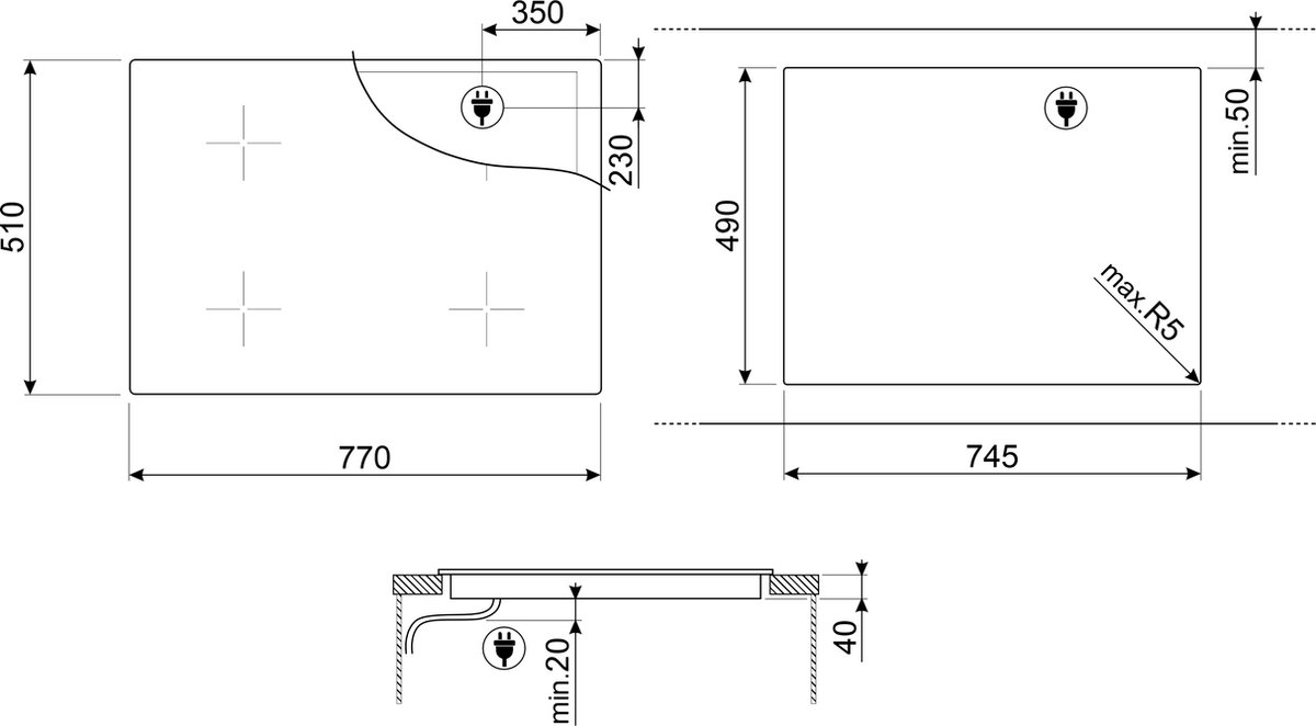 Smeg SE484EMTD Kookplaat 77 cm - Zwart Metaal Smeg SE484EMTD Kookplaat 77 cm - Zwart Metaal