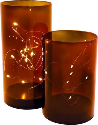 Windlicht van glas met LED - Rood - 2 stuks 1090190
