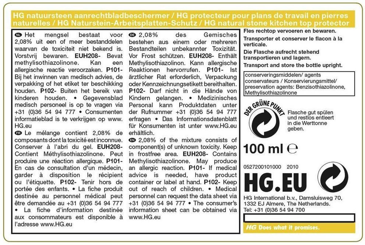 HG natuursteen aanrechtbladbeschermer - 100ml - inclusief niet pluizende doek HG natuursteen aanrechtbladbeschermer - 100ml - inclusief niet pluizende doek