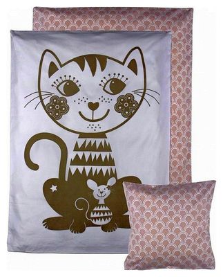 Roommate Dekbedovertrek Cat Grijs/roze 70 x 100 cm --00168