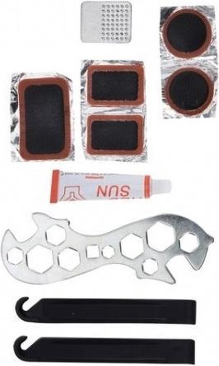 Fiets reparatie / gereedschap set 10-delig - Fietsbanden plakken - Fietsgereedschap voor onderweg Fiets reparatie / gereedschap set 10-delig - Fietsbanden plakken - Fietsgereedschap voor onderweg