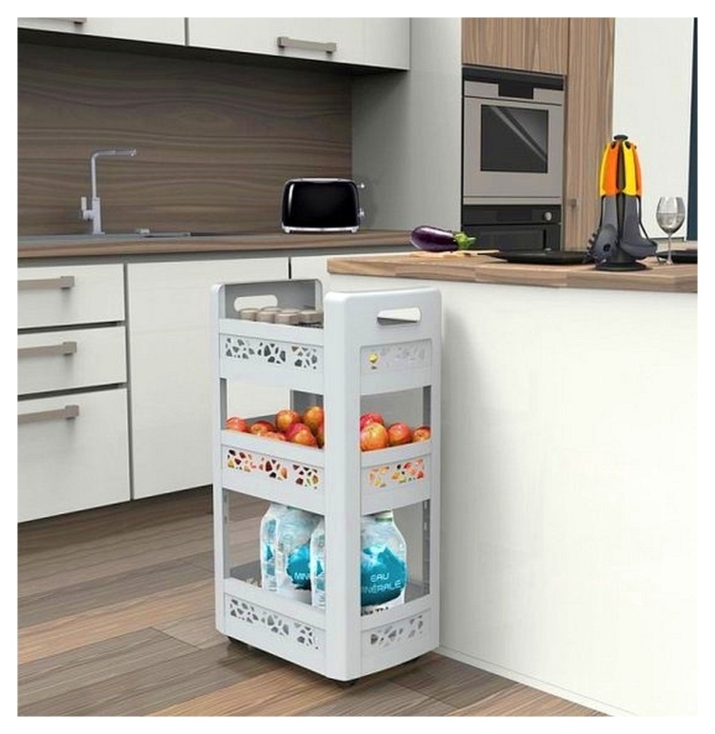Keuken Trolly met 3 Niveaus - Opbergwagentje met Wielen - Grijs 45 x 29 x 79 cm Keuken Trolly met 3 Niveaus - Opbergwagentje met Wielen - Grijs 45 x 29 x 79 cm