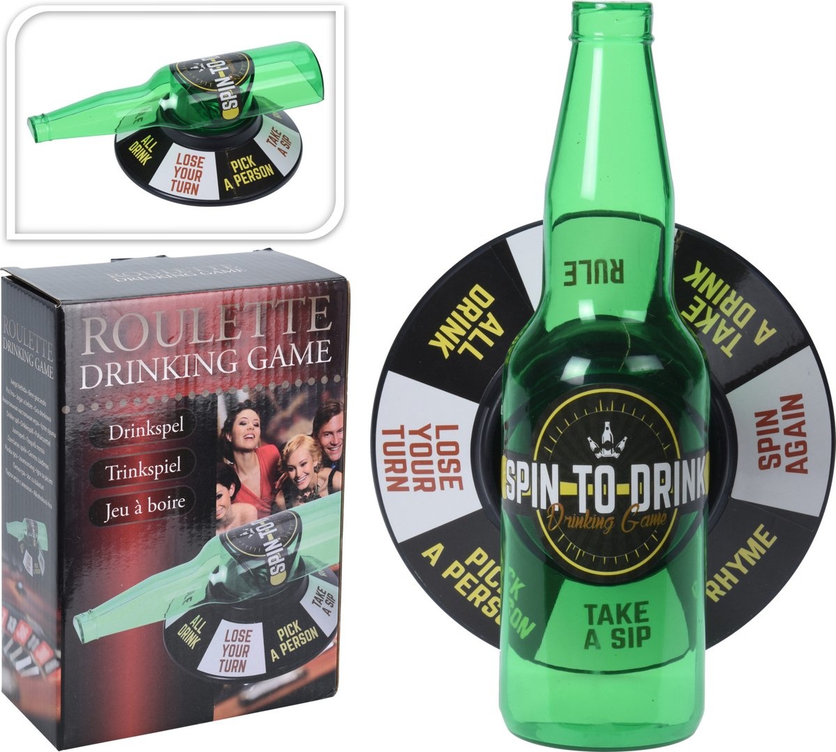Free And Easy Drankspel Roulette Flesje Draaien Unisex Groen Free And Easy Drankspel Roulette Flesje Draaien Unisex Groen