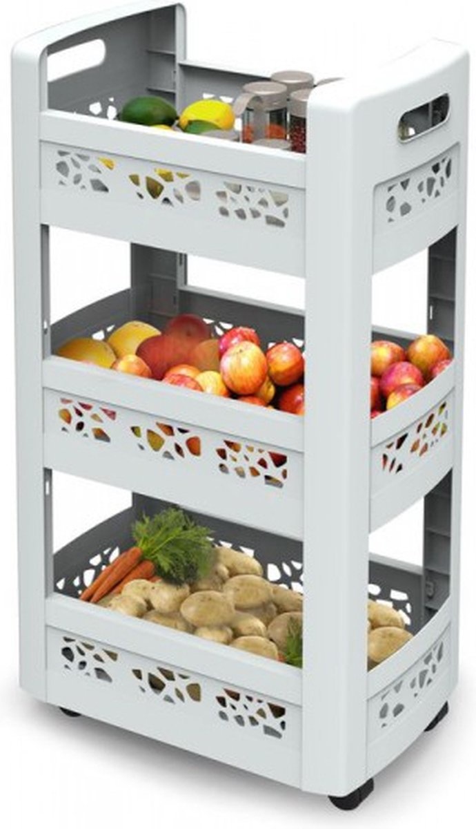 Keuken Trolly met 3 Niveaus - Opbergwagentje met Wielen - Grijs 45 x 29 x 79 cm Keuken Trolly met 3 Niveaus - Opbergwagentje met Wielen - Grijs 45 x 29 x 79 cm