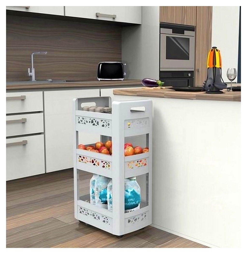 Keuken Trolly met 3 Niveaus - Opbergwagentje met Wielen - Grijs Keuken Trolly met 3 Niveaus - Opbergwagentje met Wielen - Grijs