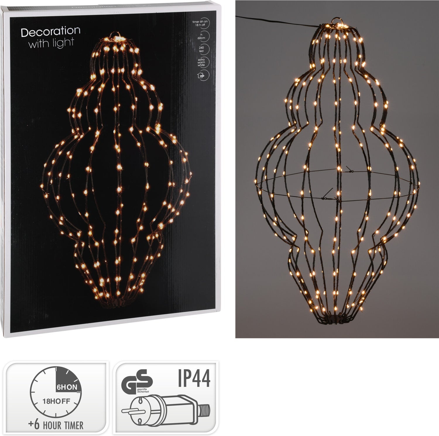 Kerstverlichting/Lantaarn 240 LED - Zwart - 40 x 6 x 61 cm