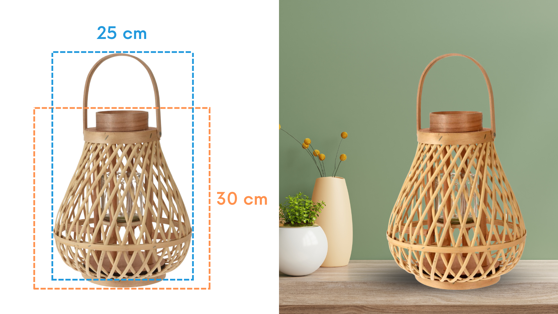 Lantaarn Rotan Naturel - 25 x 30 cm Lantaarn Rotan Naturel - 25 x 30 cm