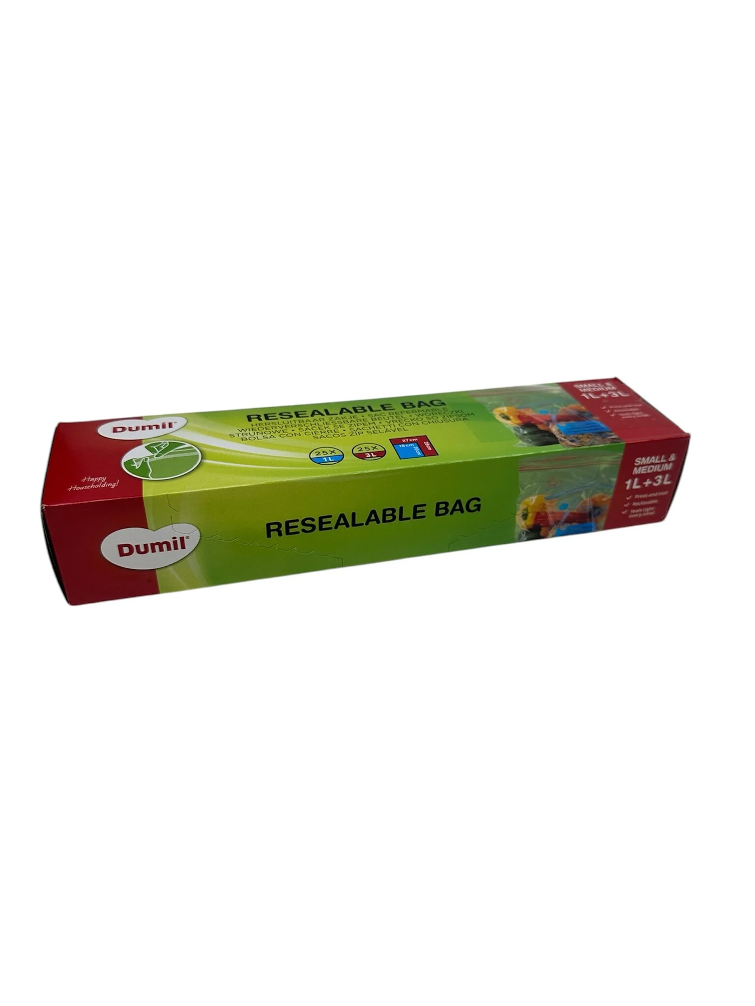 Dumil hersluitbare Diepvrieszakjes - 25 stuks 1 liter + 25 stuks 3 liter - Voordeelverpakking 2 stuks Dumil hersluitbare Diepvrieszakjes - 25 stuks 1 liter + 25 stuks 3 liter - Voordeelverpakking 2 stuks