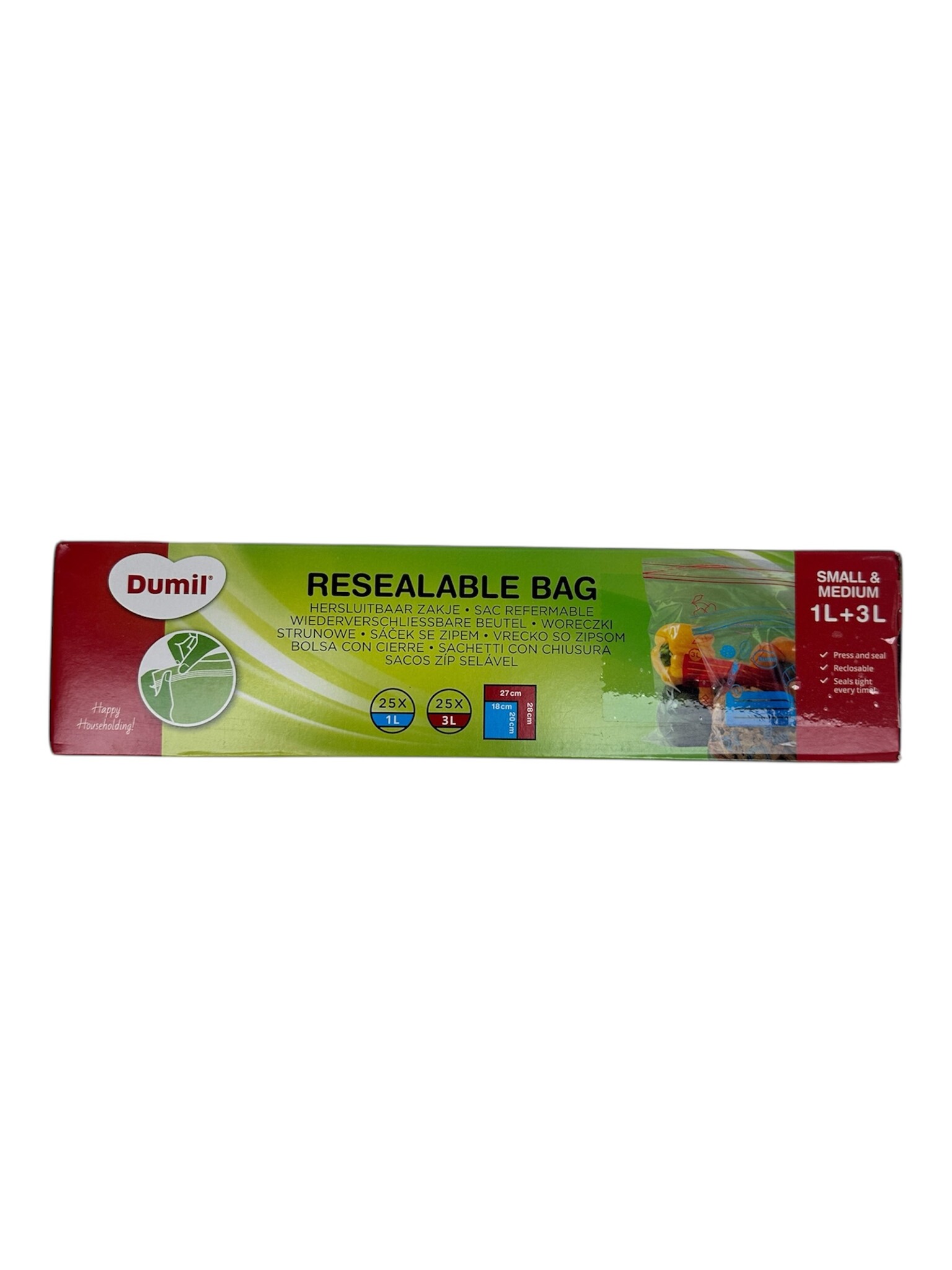 Dumil hersluitbare Diepvrieszakjes - 25 stuks 1 liter + 25 stuks 3 liter Dumil hersluitbare Diepvrieszakjes - 25 stuks 1 liter + 25 stuks 3 liter