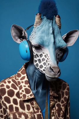 Glasschilderij Blauwe Giraffe 80 x 120 cm 1092680