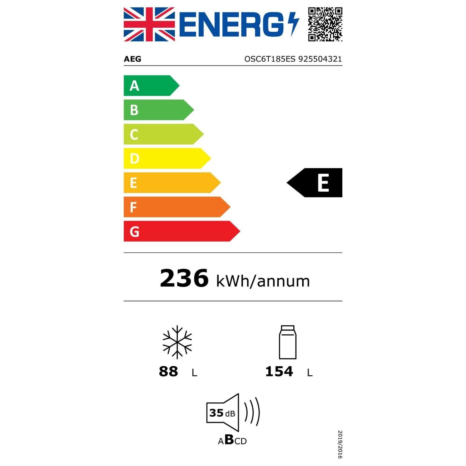 AEG OSC6T185ES Inbouw Koel-Vriescombi 178cm 242L No Frost AEG OSC6T185ES Inbouw Koel-Vriescombi 178cm 242L No Frost