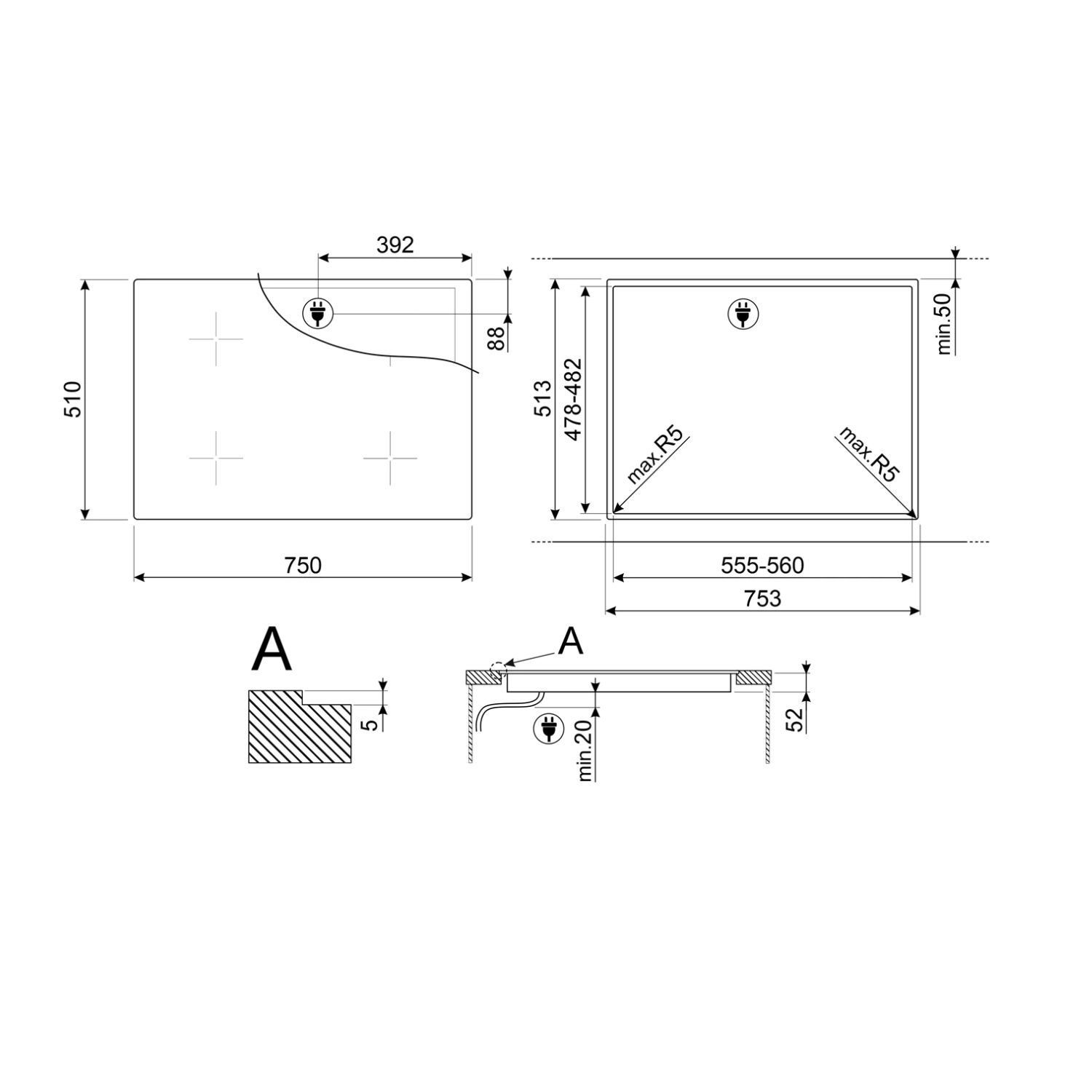 Smeg SI2741D Inbouw Inductiekookplaat 75x51cm 4 pits Zwart Smeg SI2741D Inbouw Inductiekookplaat 75x51cm 4 pits Zwart